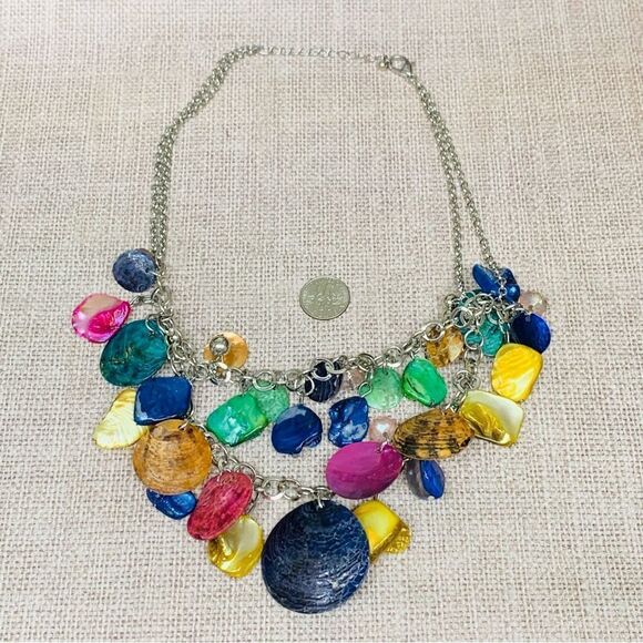 Silver Multi Color Dyed Shell Necklace - Picture 1 of 2